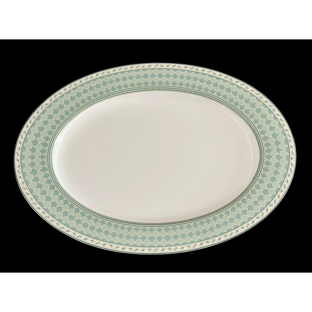 Fitz & Floyd Monterey 17" Oval Serving Platter Green‎ Indonesia Excellent